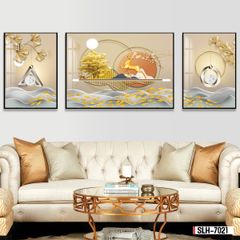 TRANH PHONG THỦY A-B-A  - TRANG TRÍ PHÒNG KHÁCH, SAU SOFA, PHÒNG NGỦ - CHỦ ĐỀ HIỆN ĐẠI HƯƠU TÀI LỘC - MÃ: SLH-7021