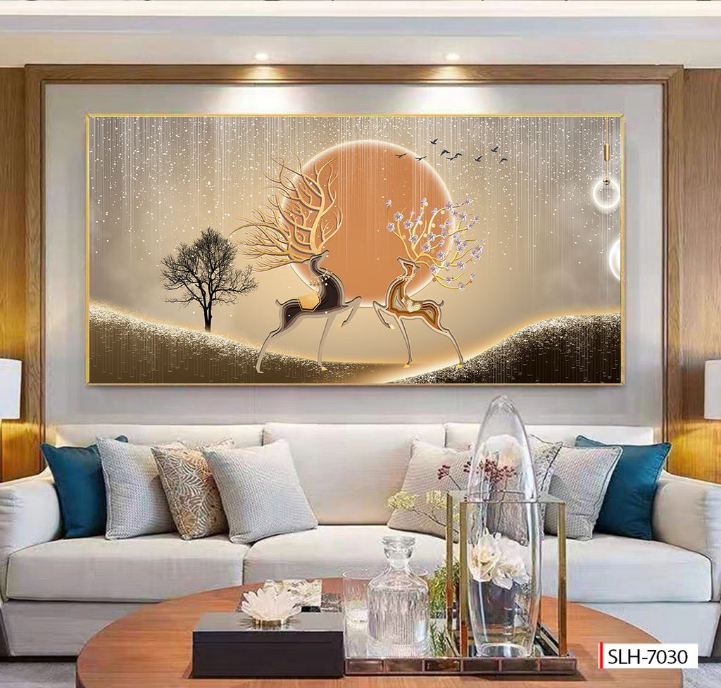 BST94 - TRANH TREO TƯỜNG - TRANG TRÍ PHÒNG KHÁCH, SAU SOFA, PHÒNG NGỦ - CHỦ ĐỀ HƯƠU TÀI LỘC - KHỔ LỚN
