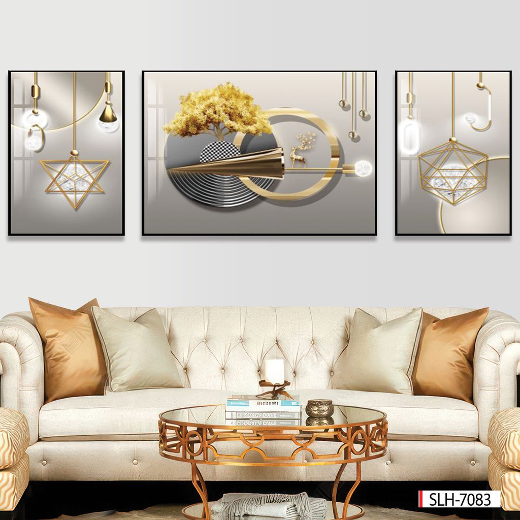 BST145 - TRANH PHONG THỦY A-B-A  - TRANG TRÍ PHÒNG KHÁCH, SAU SOFA, PHÒNG NGỦ - CHỦ ĐỀ HIỆN ĐẠI HƯƠU TÀI LỘC - KHỔ LỚN