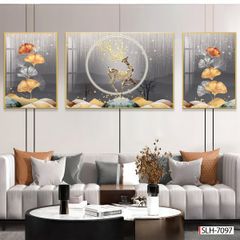 BST145 - TRANH PHONG THỦY A-B-A  - TRANG TRÍ PHÒNG KHÁCH, SAU SOFA, PHÒNG NGỦ - CHỦ ĐỀ HIỆN ĐẠI HƯƠU TÀI LỘC - KHỔ LỚN