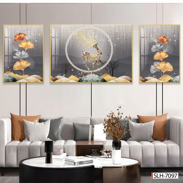 TRANH PHONG THỦY A-B-A  - TRANG TRÍ PHÒNG KHÁCH, SAU SOFA, PHÒNG NGỦ - CHỦ ĐỀ HIỆN ĐẠI HƯƠU TÀI LỘC - MÃ: SLH-7097