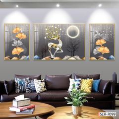 BST145 - TRANH PHONG THỦY A-B-A  - TRANG TRÍ PHÒNG KHÁCH, SAU SOFA, PHÒNG NGỦ - CHỦ ĐỀ HIỆN ĐẠI HƯƠU TÀI LỘC - KHỔ LỚN