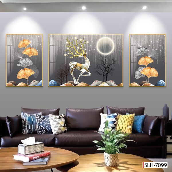 TRANH PHONG THỦY A-B-A  - TRANG TRÍ PHÒNG KHÁCH, SAU SOFA, PHÒNG NGỦ - CHỦ ĐỀ HIỆN ĐẠI HƯƠU TÀI LỘC - MÃ: SLH-7099