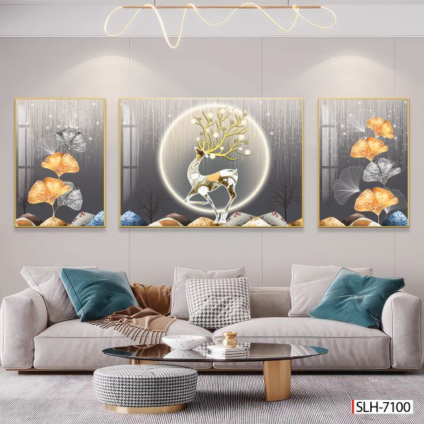 TRANH PHONG THỦY A-B-A  - TRANG TRÍ PHÒNG KHÁCH, SAU SOFA, PHÒNG NGỦ - CHỦ ĐỀ HIỆN ĐẠI HƯƠU TÀI LỘC - MÃ: SLH-7100