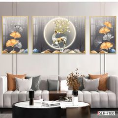 BST49 - TRANH TREO TƯỜNG - PHÒNG KHÁCH, SAU SOFA - TRANH HIỆN ĐẠI HƯƠU TÀI LỘC - KHỔ LỚN