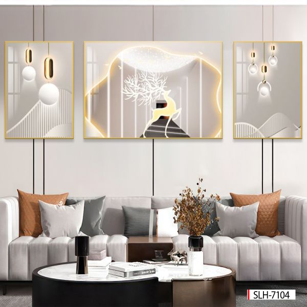 TRANH PHONG THỦY A-B-A  - TRANG TRÍ PHÒNG KHÁCH, SAU SOFA, PHÒNG NGỦ - CHỦ ĐỀ HIỆN ĐẠI HƯƠU TÀI LỘC - MÃ:SLH-7104