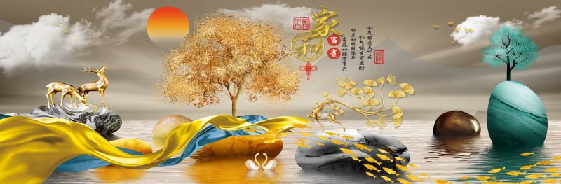 557 - TRANH TREO TƯỜNG PHÒNG KHÁCH - TRANH TRANG TRÍ - TRANH TRANH HƯƠU TÀI LỘC HIỆN ĐẠI | MÃ SLH-7145