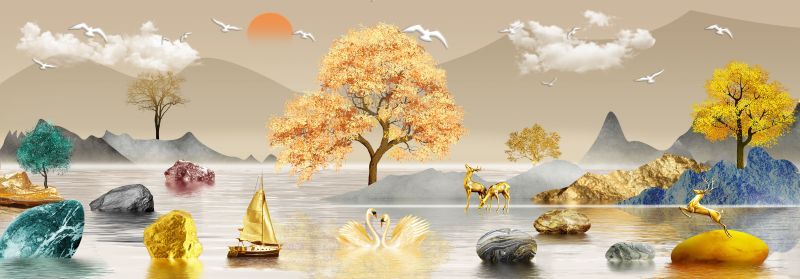 558 - TRANH TREO TƯỜNG PHÒNG KHÁCH - TRANH TRANG TRÍ - TRANH TRANH HƯƠU TÀI LỘC HIỆN ĐẠI | MÃ SLH-7146
