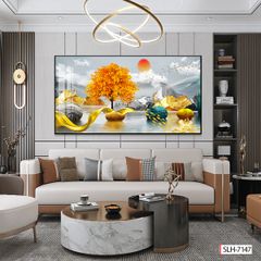 BST63 - TRANH TREO TƯỜNG - PHÒNG KHÁCH, SAU SOFA - CHỦ ĐỀ HIỆN ĐẠI HƯƠU TÀI LỘC - KHỔ LỚN