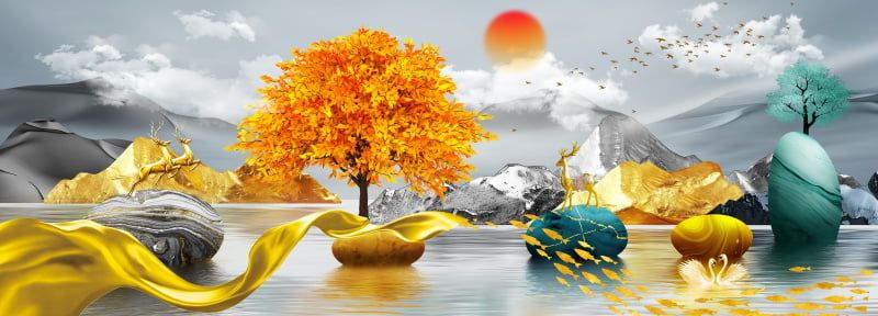 559 - TRANH TREO TƯỜNG PHÒNG KHÁCH - TRANH TRANG TRÍ - TRANH TRANH HƯƠU TÀI LỘC HIỆN ĐẠI | MÃ SLH-7147