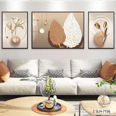938 - TRANH TREO PHÒNG KHÁCH HIỆN ĐẠI - TRANH TRANG TRÍ - TRANH TREO TƯỜNG LÁ BẠCH QUẢ - KIỂU TRANH GHÉP BỘ 3 BỨC | MÃ SLH-7156