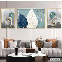 BST 718 - TRANH TREO PHÒNG KHÁCH HIỆN ĐẠI - TRANH TRANG TRÍ - TRANH TREO TƯỜNG LÁ BẠCH QUẢ - KIỂU TRANH GHÉP BỘ 3 BỨC