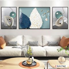 BST70 - TRANH TREO TƯỜNG KHUNG HỢP KIM TITAN - TRANG TRÍ HÀNH LANG, LỐI ĐI - CHỦ ĐỀ LÁ BẠCH QUẢ MAY MẮN - GHÉP BỘ 3 BỨC