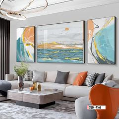 BST142 - TRANH TREO TƯỜNG KHUNG HỢP KIM TITAN - TRANG TRÍ PHÒNG KHÁCH, SAU SOFA - CHỦ ĐỀ HIỆN ĐẠI TRỪU TƯỢNG - GHÉP BỘ 3 BỨC