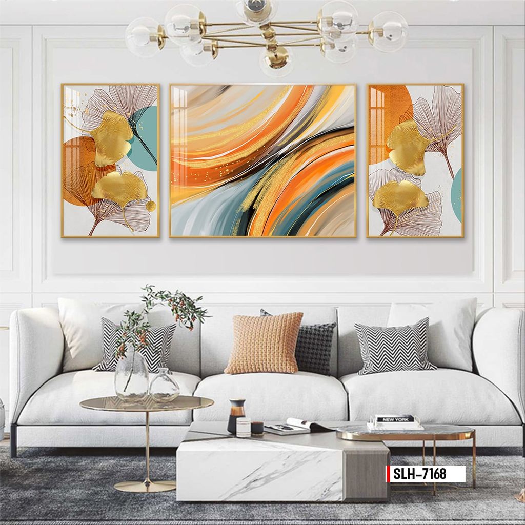 BST142 - TRANH TREO TƯỜNG KHUNG HỢP KIM TITAN - TRANG TRÍ PHÒNG KHÁCH, SAU SOFA - CHỦ ĐỀ HIỆN ĐẠI TRỪU TƯỢNG - GHÉP BỘ 3 BỨC