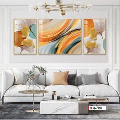 BST142 - TRANH TREO TƯỜNG KHUNG HỢP KIM TITAN - TRANG TRÍ PHÒNG KHÁCH, SAU SOFA - CHỦ ĐỀ HIỆN ĐẠI TRỪU TƯỢNG - GHÉP BỘ 3 BỨC