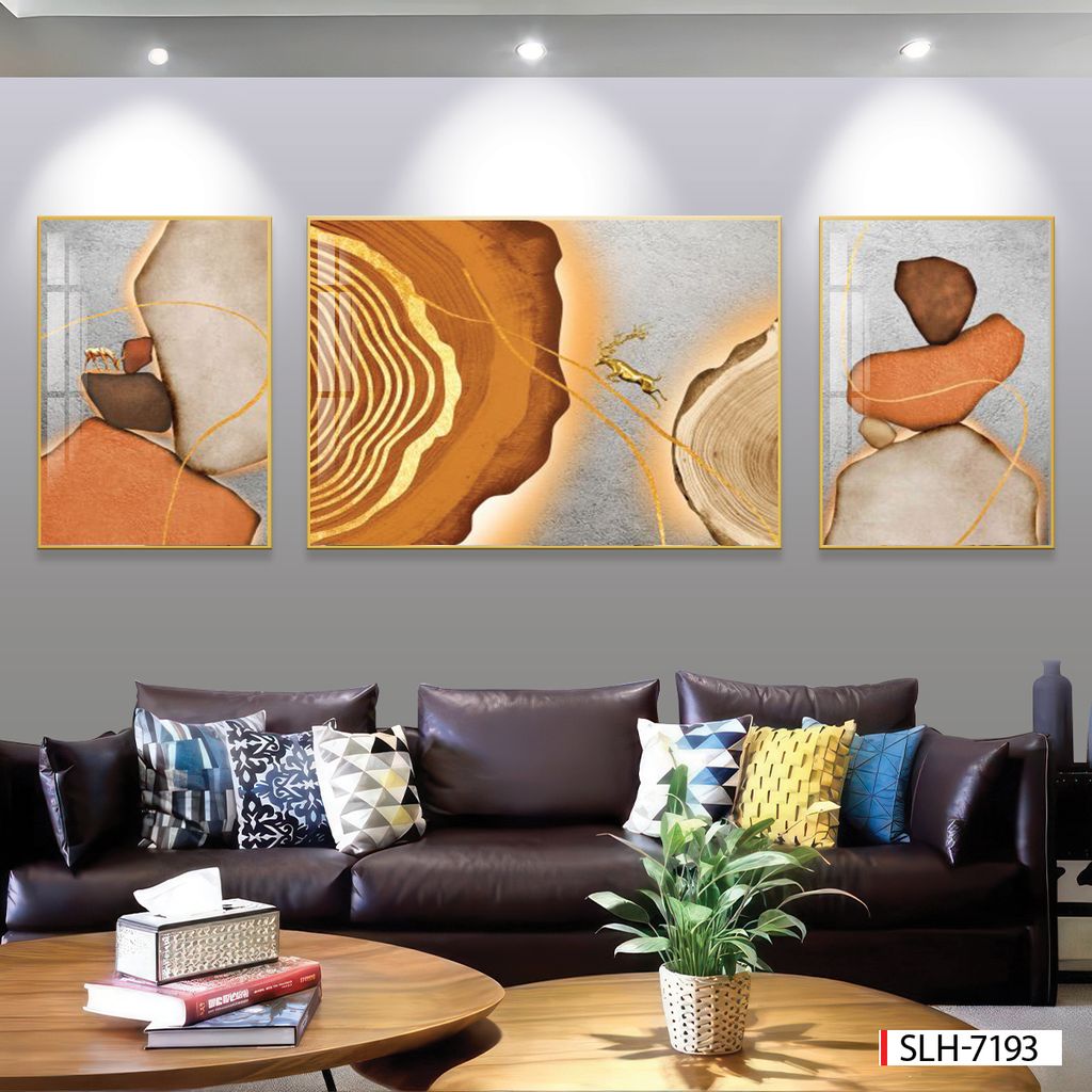 BST142 - TRANH TREO TƯỜNG KHUNG HỢP KIM TITAN - TRANG TRÍ PHÒNG KHÁCH, SAU SOFA - CHỦ ĐỀ HIỆN ĐẠI TRỪU TƯỢNG - GHÉP BỘ 3 BỨC