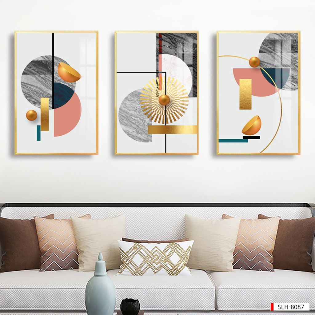 BST85 - TRANH TREO PHÒNG KHÁCH HIỆN ĐẠI - TRANH TRANG TRÍ - TRANH TREO HIỆN ĐẠI TRỪU TƯỢNG - TRANH GHÉP BỘ 3 BỨC |