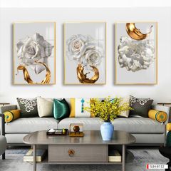 TRANH TREO TƯỜNG PHÒNG KHÁCH, PHÒNG ĂN - TRANH TREO BÌNH HOA GHÉP BỘ 3 BỨC | MÃ SLH-8132