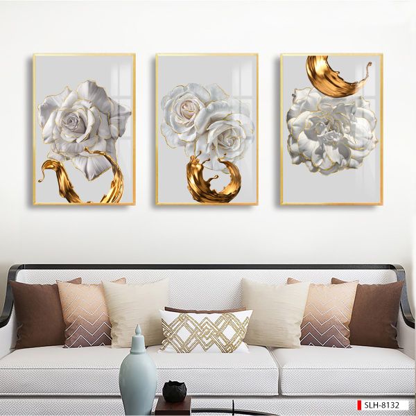 TRANH TREO TƯỜNG PHÒNG KHÁCH, PHÒNG ĂN - TRANH TREO BÌNH HOA GHÉP BỘ 3 BỨC | MÃ SLH-8132