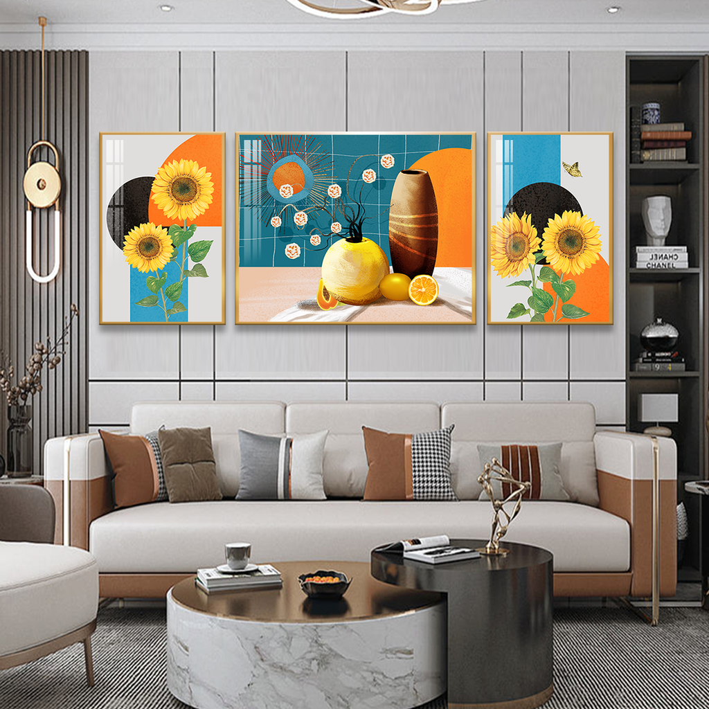 TRANH TREO TƯỜNG PHÒNG KHÁCH - TRANH BÌNH HOA GHÉP BỘ 3 BỨC | MÃ SLH-9010