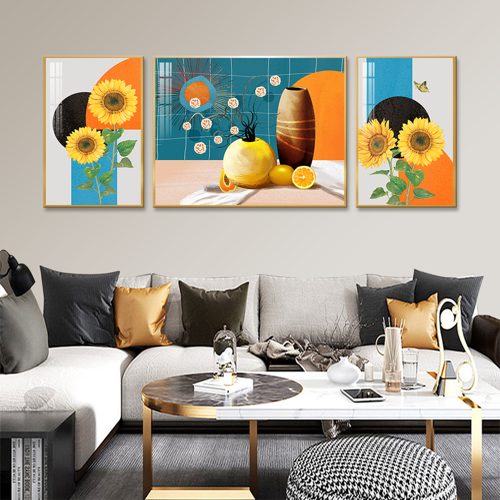 TRANH TREO TƯỜNG PHÒNG KHÁCH - TRANH BÌNH HOA GHÉP BỘ 3 BỨC | MÃ SLH-9010