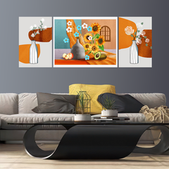 TRANH TREO TƯỜNG PHÒNG KHÁCH - TRANH BÌNH HOA GHÉP BỘ 3 BỨC | MÃ SLH-9011