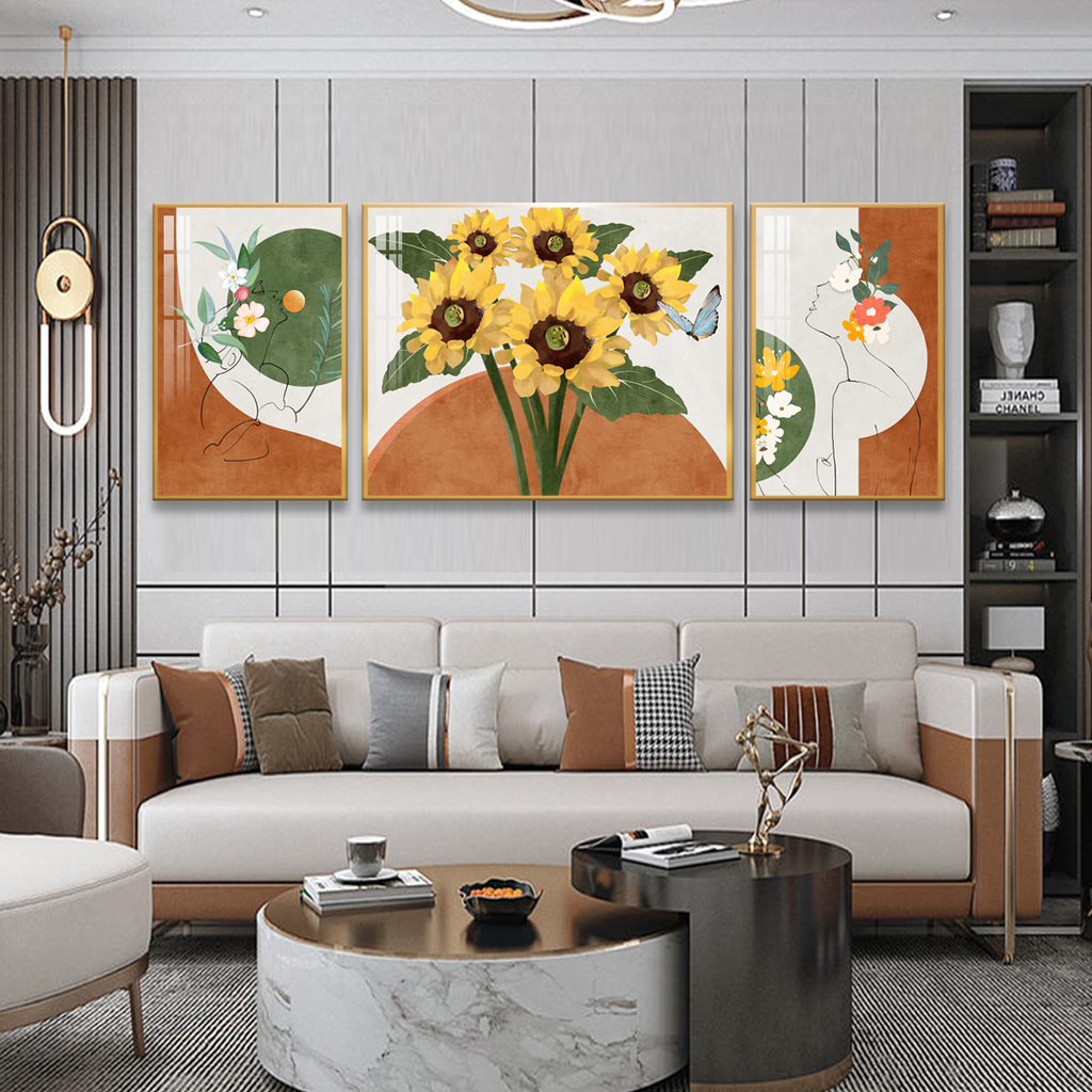 TRANH TREO TƯỜNG PHÒNG KHÁCH - TRANH BÌNH HOA GHÉP BỘ 3 BỨC | MÃ SLH-9012