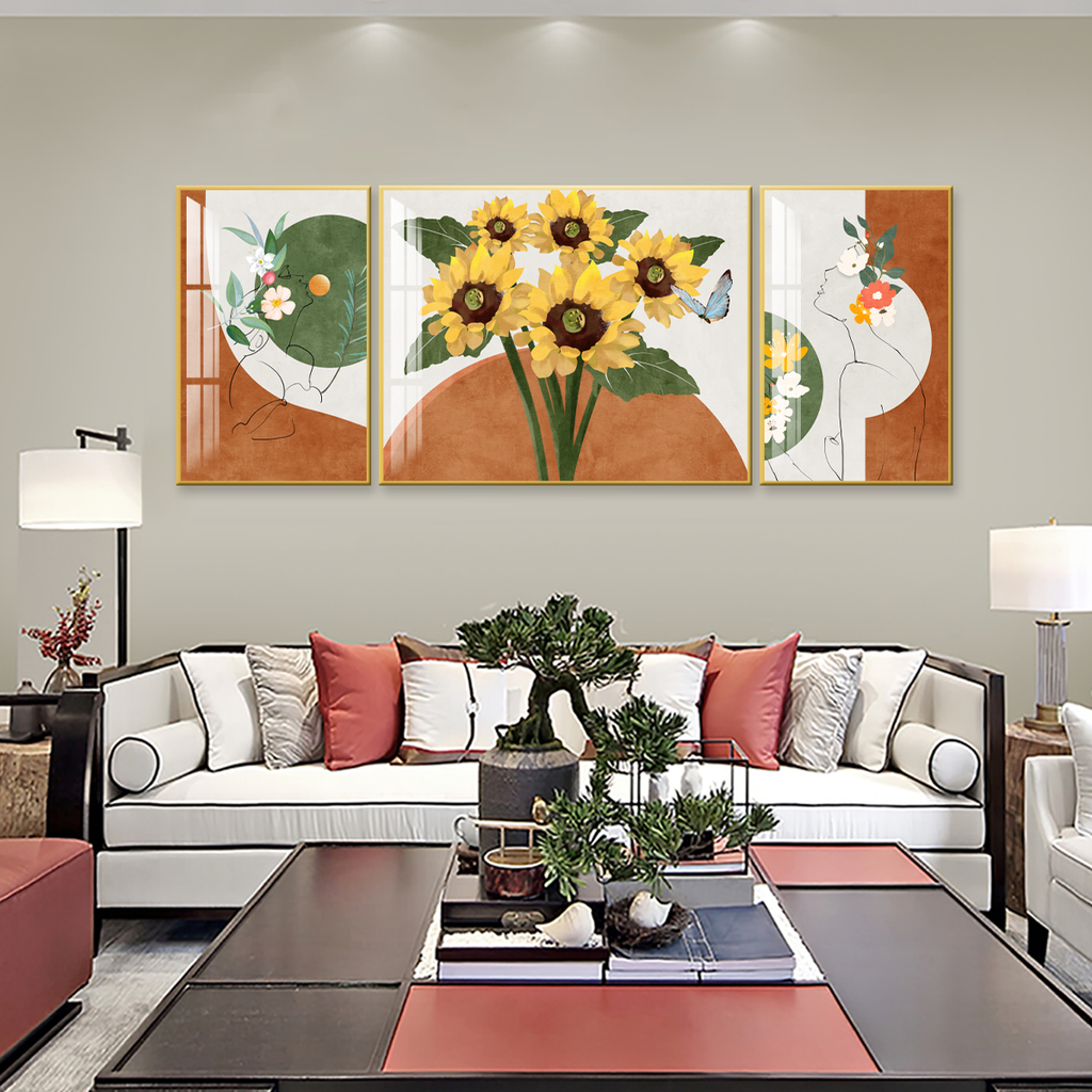 TRANH TREO TƯỜNG PHÒNG KHÁCH - TRANH BÌNH HOA GHÉP BỘ 3 BỨC | MÃ SLH-9012