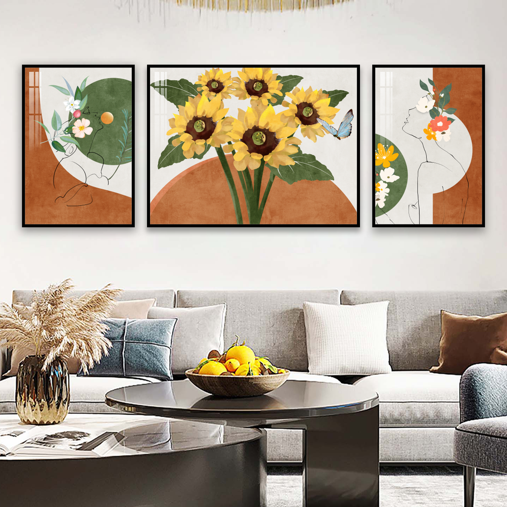 TRANH TREO TƯỜNG PHÒNG KHÁCH - TRANH BÌNH HOA GHÉP BỘ 3 BỨC | MÃ SLH-9012