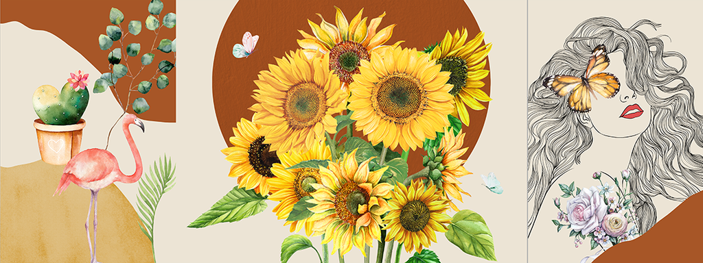 TRANH TREO TƯỜNG PHÒNG KHÁCH - TRANH BÌNH HOA GHÉP BỘ 3 BỨC | MÃ SLH-9014