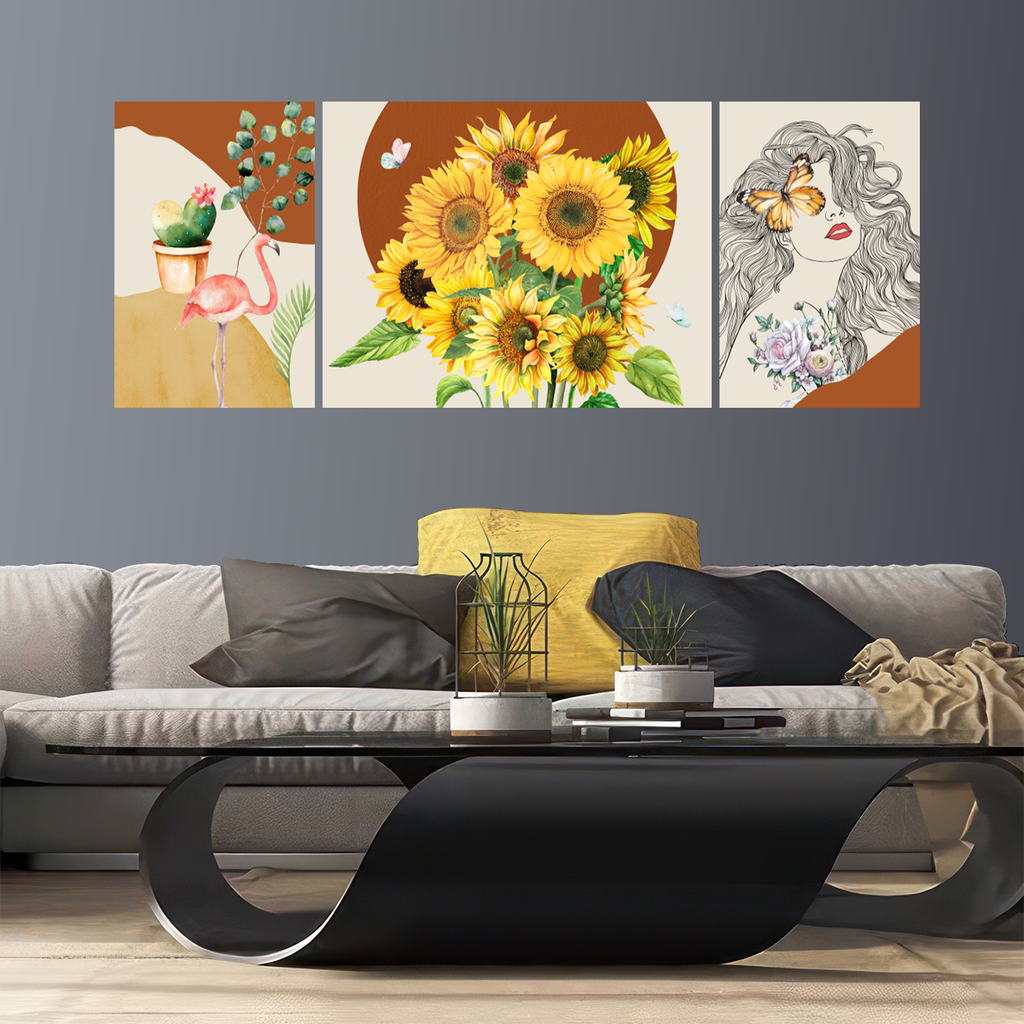 TRANH TREO TƯỜNG PHÒNG KHÁCH - TRANH BÌNH HOA GHÉP BỘ 3 BỨC | MÃ SLH-9014