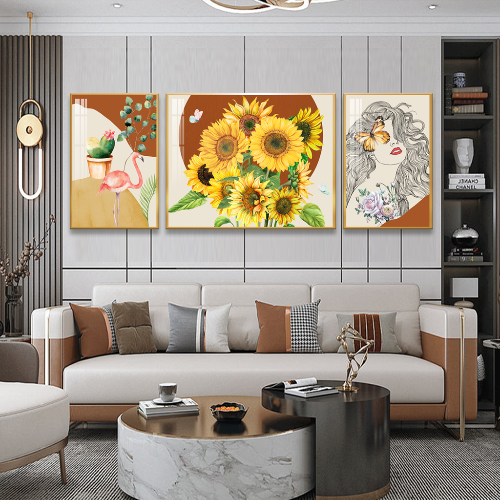 TRANH TREO TƯỜNG PHÒNG KHÁCH - TRANH BÌNH HOA GHÉP BỘ 3 BỨC | MÃ SLH-9014