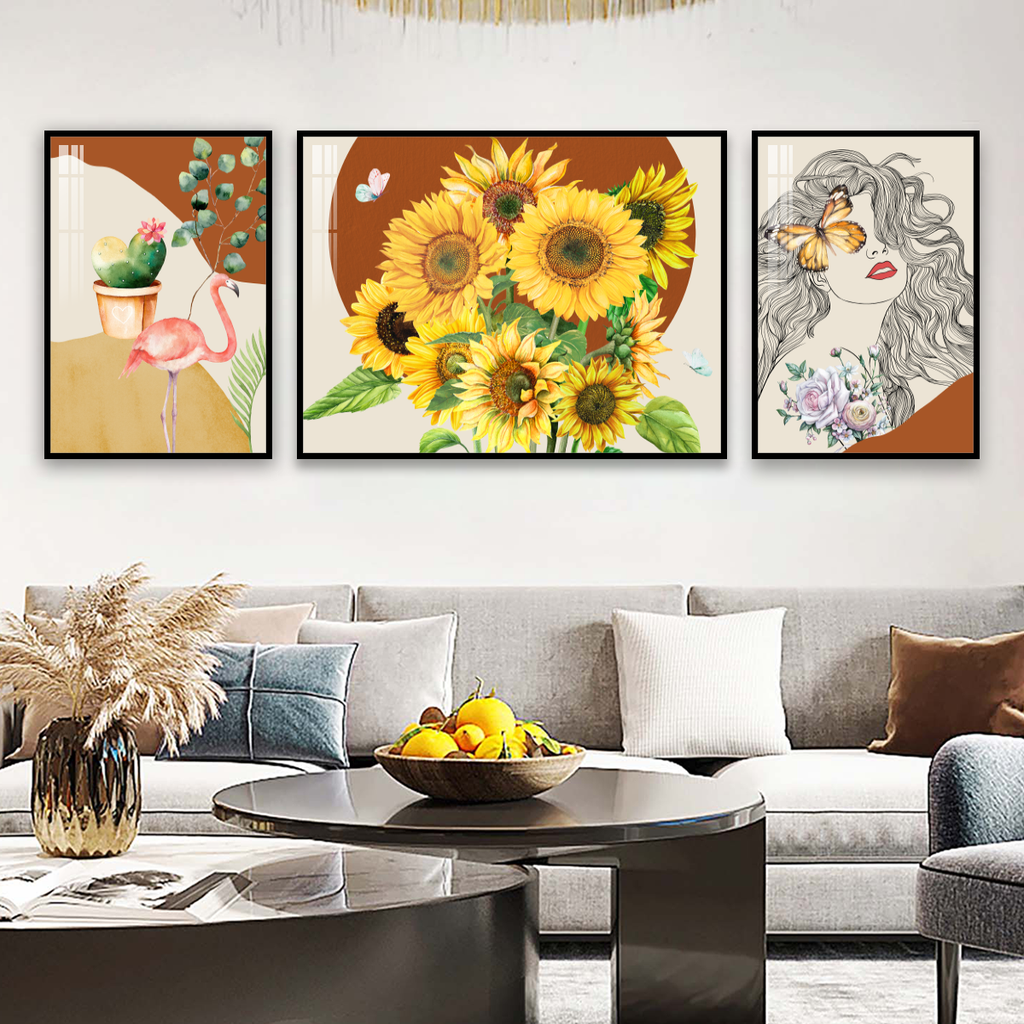 TRANH TREO TƯỜNG PHÒNG KHÁCH - TRANH BÌNH HOA GHÉP BỘ 3 BỨC | MÃ SLH-9014