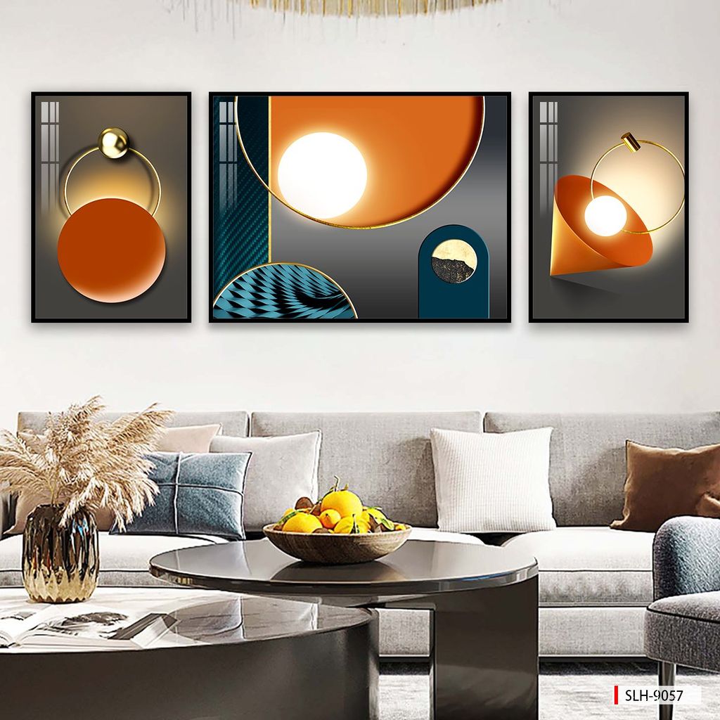 TRANH TREO TƯỜNG PHÒNG KHÁCH HIỆN ĐẠI TRỪU TƯỢNG - TRANH GHÉP BỘ 3 BỨC | MÃ SLH-9057