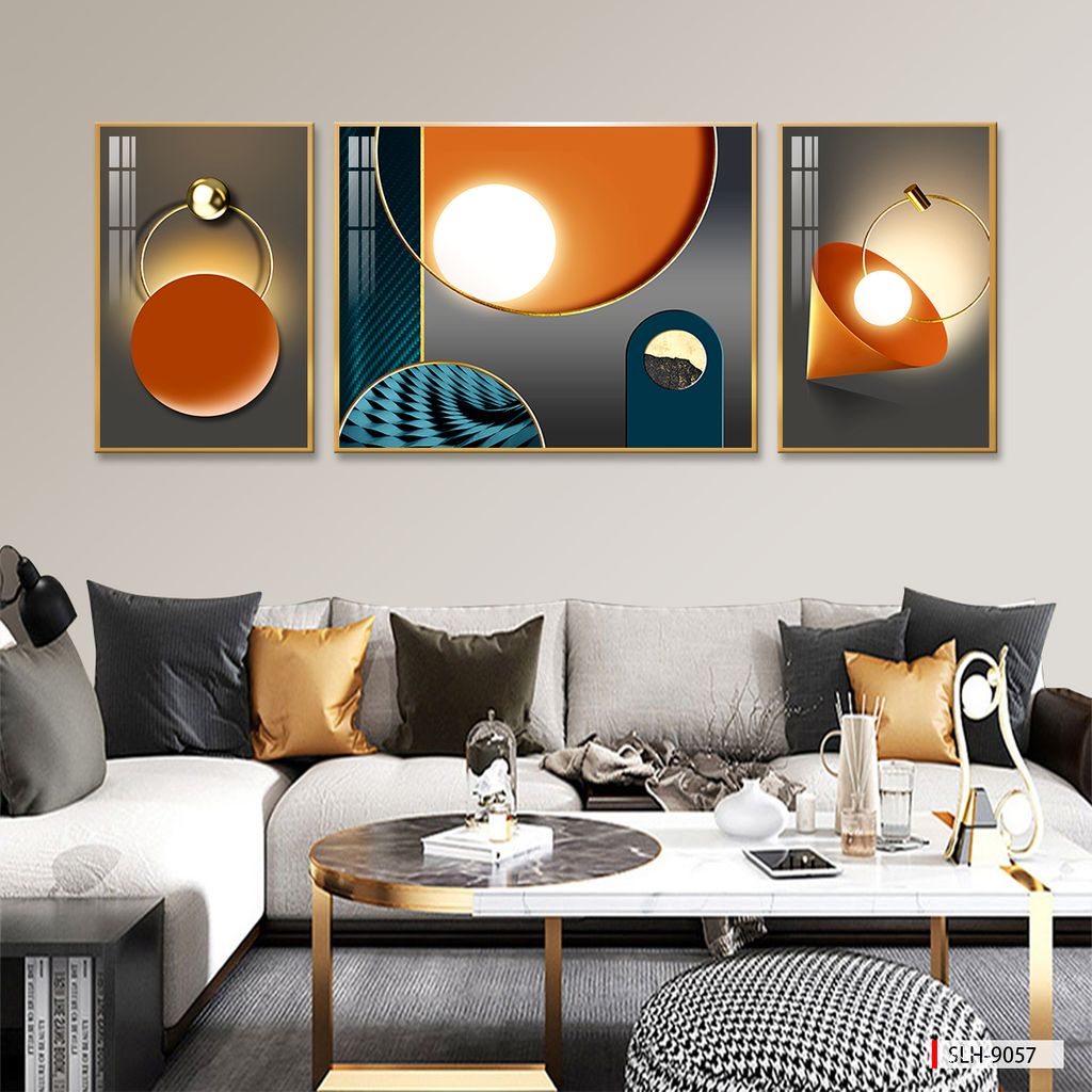 TRANH TREO TƯỜNG PHÒNG KHÁCH HIỆN ĐẠI TRỪU TƯỢNG - TRANH GHÉP BỘ 3 BỨC | MÃ SLH-9057