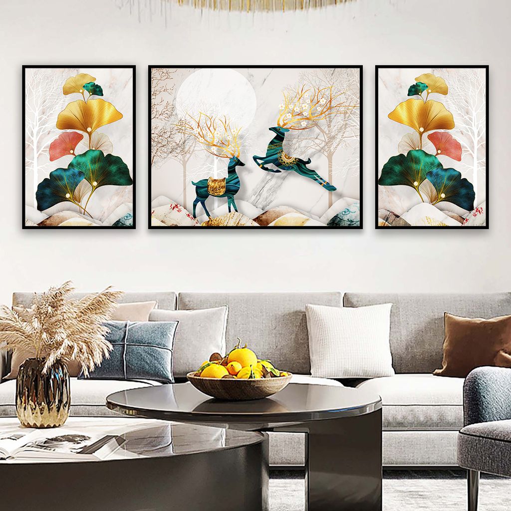 TRANH TREO TƯỜNG KHUNG HỢP KIM - TRANH TREO PHÒNG KHÁCH - TRANH HƯƠU TÀI LỘC - MÃ SLH-9211