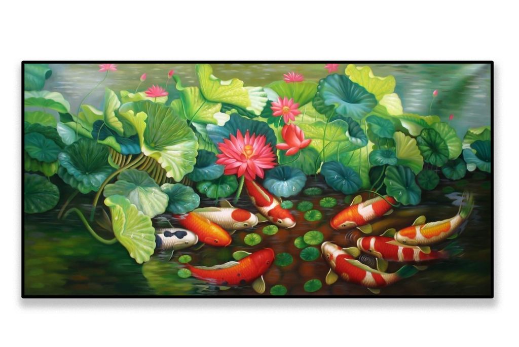 TRANH TREO TƯỜNG PHÒNG KHÁCH KHỔ LỚN - TRANH CỬU NGƯ QUẦN HỘI | MÃ STTV4-73