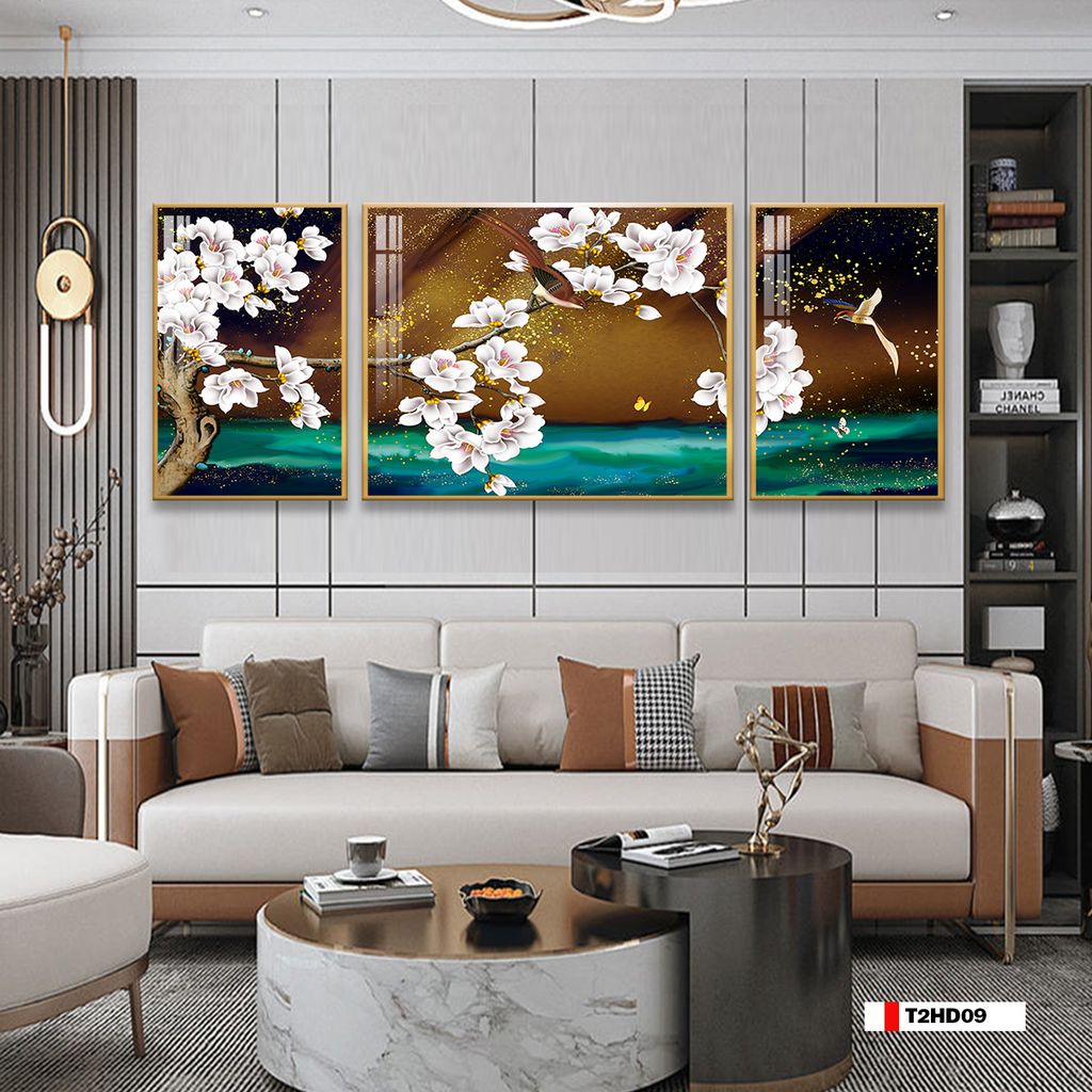 TRANH TREO TƯỜNG PHÒNG KHÁCH - TRANH HOA 3D GHÉP BỘ 3 BỨC | MÃ T2HD09