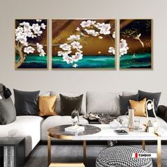 TRANH TREO TƯỜNG PHÒNG KHÁCH - TRANH HOA 3D GHÉP BỘ 3 BỨC | MÃ T2HD09