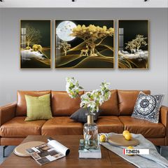 BST130 - TRANH PHONG THỦY A-B-A  - TRANG TRÍ PHÒNG KHÁCH, SAU SOFA, PHÒNG NGỦ - CHỦ ĐỀ HIỆN ĐẠI HƯƠU TÀI LỘC - KHỔ LỚN