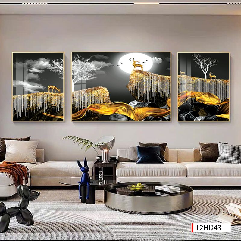 BST169 -TRANH PHONG THỦY 3D - TRANG TRÍ PHÒNG KHÁCH, SAU SOFA, PHÒNG NGỦ - CHỦ ĐỀ HIỆN ĐẠI HƯƠU TÀI LỘC