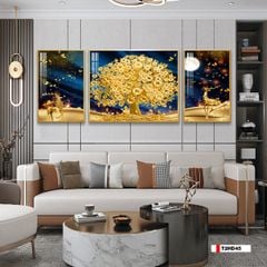 TRANH TREO TƯỜNG PHÒNG KHÁCH - TRANH HƯƠU TÀI LỘC GHÉP BỘ 3 BỨC | MÃ T2HD45