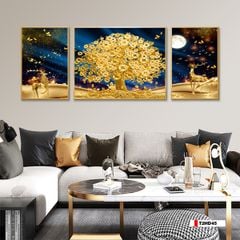 TRANH TREO TƯỜNG PHÒNG KHÁCH - TRANH HƯƠU TÀI LỘC GHÉP BỘ 3 BỨC | MÃ T2HD45