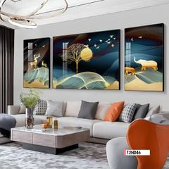 TRANH TREO TƯỜNG PHÒNG KHÁCH - TRANH HƯƠU TÀI LỘC GHÉP BỘ 3 BỨC | MÃ T2HD46