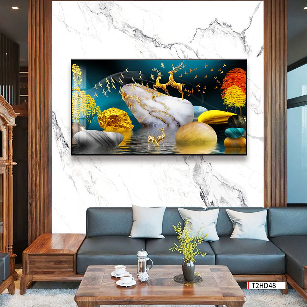 TRANH TREO TƯỜNG PHÒNG KHÁCH - TRANH HƯƠU TÀI LỘC - KHỔ LỚN | Mã T2HD48