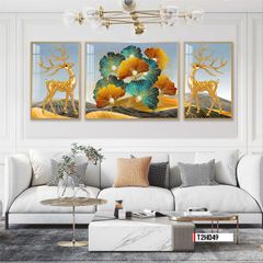 TRANH TREO TƯỜNG PHÒNG KHÁCH - TRANH HƯƠU TÀI LỘC GHÉP BỘ 3 BỨC | MÃ T2HD49