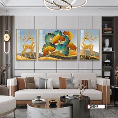 TRANH TREO TƯỜNG PHÒNG KHÁCH - TRANH HƯƠU TÀI LỘC GHÉP BỘ 3 BỨC | MÃ T2HD49