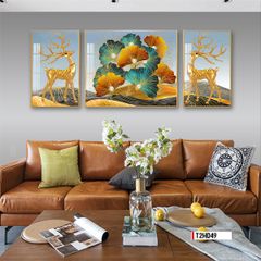 TRANH TREO TƯỜNG PHÒNG KHÁCH - TRANH HƯƠU TÀI LỘC GHÉP BỘ 3 BỨC | MÃ T2HD49