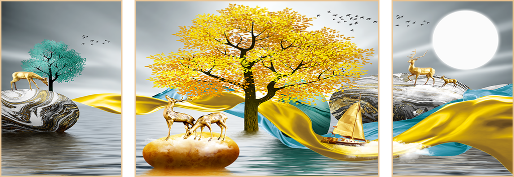 TRANH TREO TƯỜNG PHÒNG KHÁCH - TRANH HƯƠU TÀI LỘC - KHỔ LỚN | MÃ T2HD51